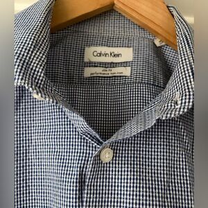 Calvin Klein Men's 100% cotton Blue Checkered Shirt 16 34/35